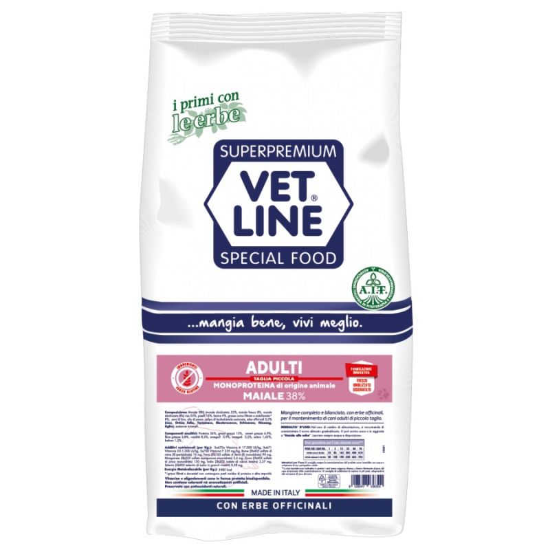 Vet Line Cane Adulto taglia Piccola - Crocchette - Maiale 3 Kg Vet Line Cane Adulto taglia Piccola - Crocchette - Maiale 3 Kg
